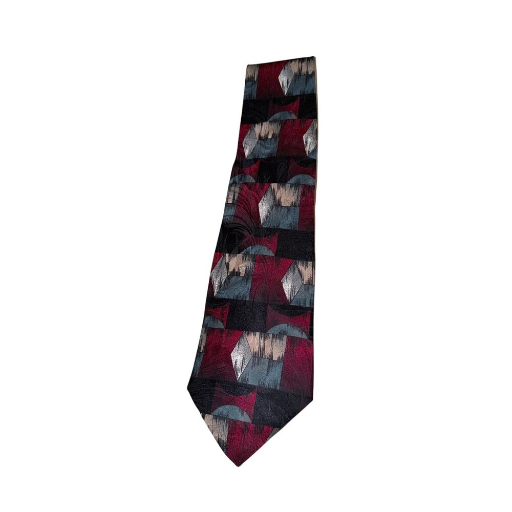 Vintage Feraud 100% Italian silk neck tie USA made abstract geometric red blue